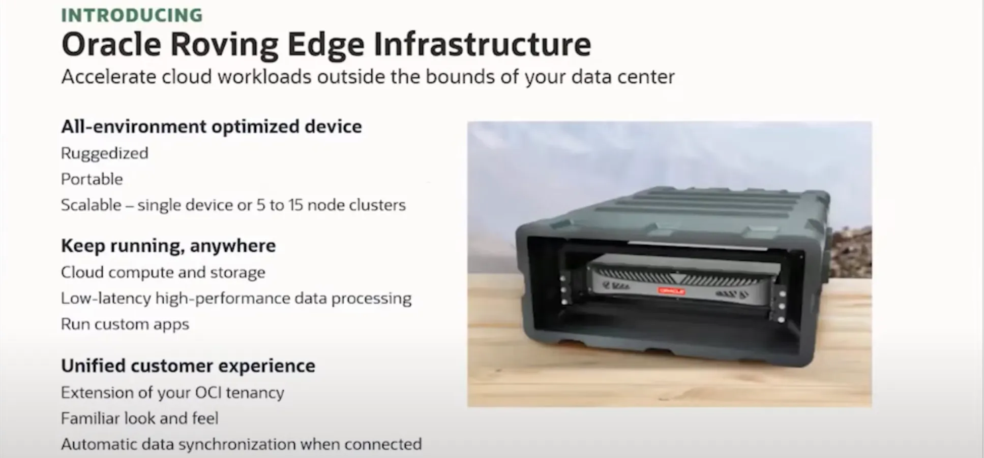 Oracle Roving Edge Infrastructure — ruggedized, portable edge computing device